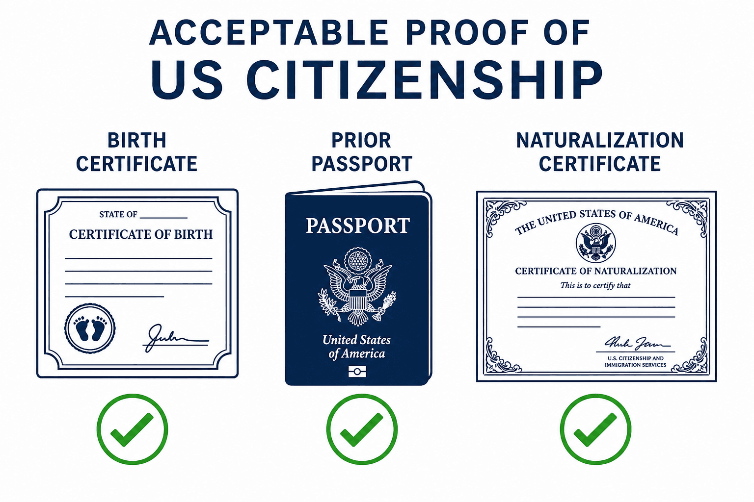 Flowchart showing which citizenship documents to bring for DS-11 vs DS-82 passport applications